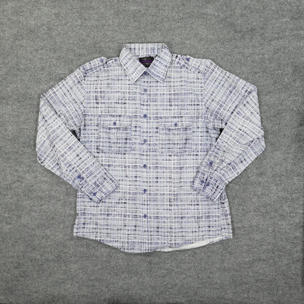 Jhane Barnes Shirt Mens XL Blue White Abstract Grid Cotton Long Sleeve Button Up